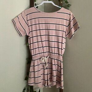 Light Pink Romper with Navy Stripes – Cinched Waist Fit